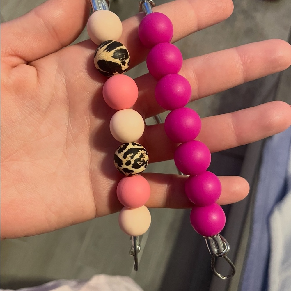 Pink and Leopard Beaded Keychain